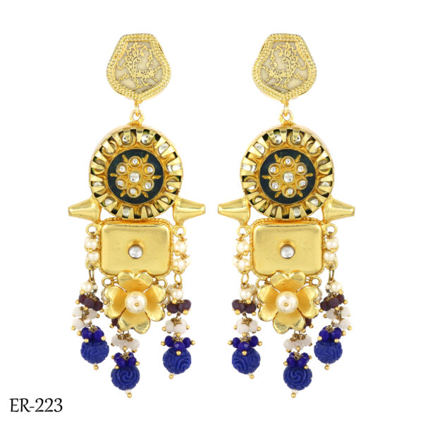 Blue Sapphire & Moonstone Polki Earrings - Image 2