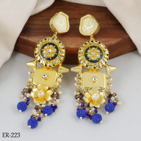 Blue Sapphire & Moonstone Polki Earrings