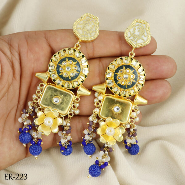 Blue Sapphire & Moonstone Polki Earrings - Image 4
