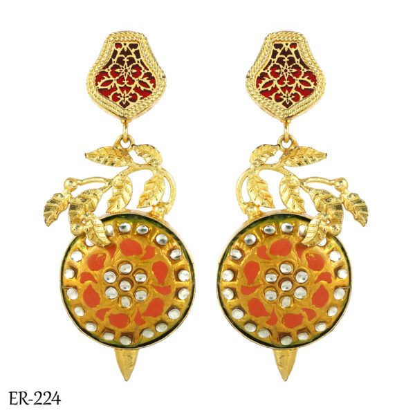Peach Polki Drop Earrings - Image 2