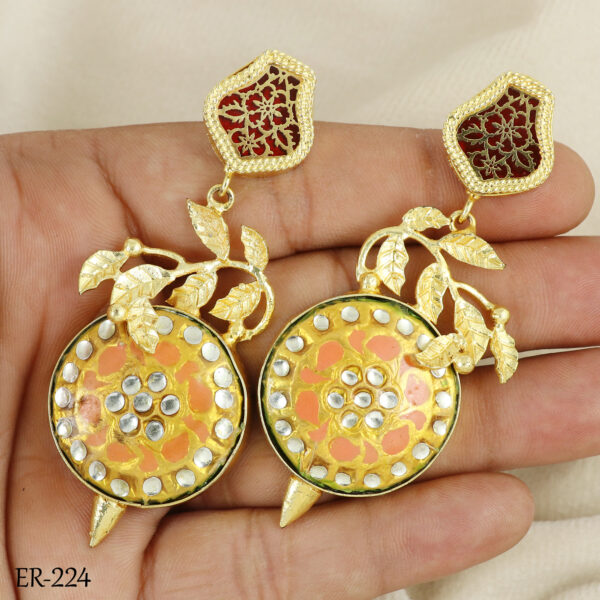 Peach Polki Drop Earrings - Image 4