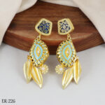 Sky Blue Polki Pearl Drop Earrings