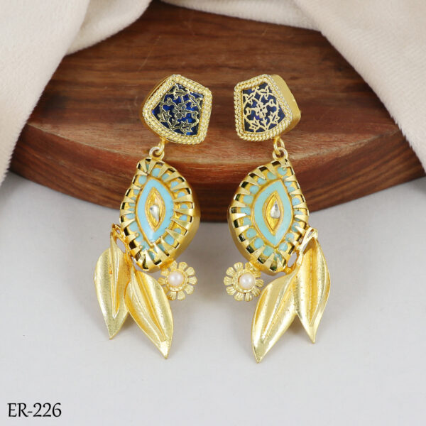Sky Blue Polki Pearl Drop Earrings
