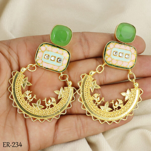 Pink Polki & Green Onyx Earrings - Image 4