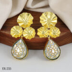 Red Polki with Gray Moonstone Earrings