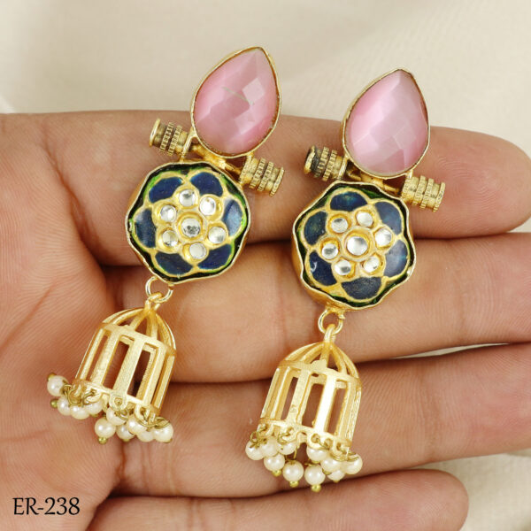 Pink Polki Charm Earrings - Image 4